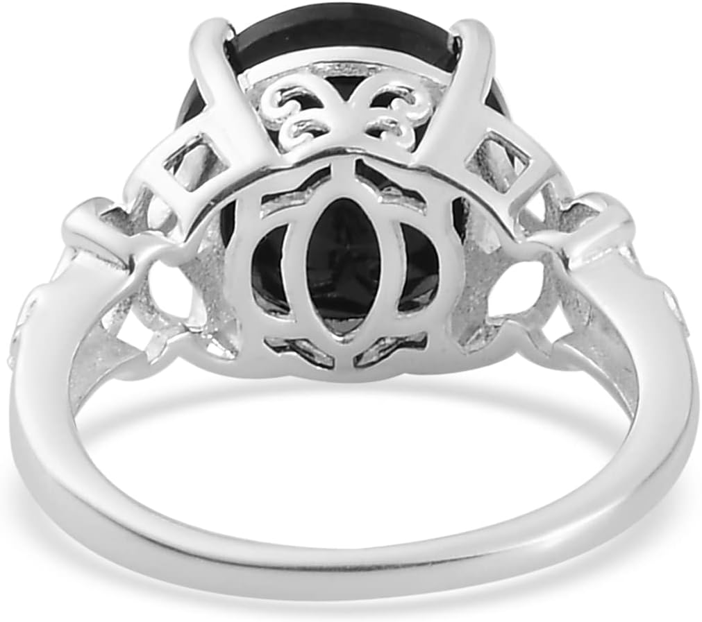 Beautiful Black Tourmaline Ring in 925 Sterling Silver - October Birthstone Rings for Women - Engagement Promise Floral Statement Vintage Solitaire Tourmaline Jewelry Birthday Mothers Day Gifts