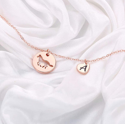 Gifts - Stainless Steel Heart Initial Necklace, Dainty Jewelry for Women, Teen Girls, Horse Lovers