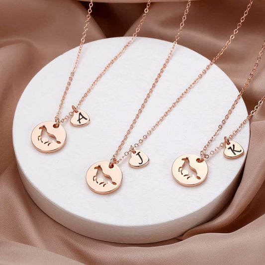 Gifts - Stainless Steel Heart Initial Necklace, Dainty Jewelry for Women, Teen Girls, Horse Lovers