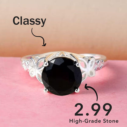 Beautiful Black Tourmaline Ring in 925 Sterling Silver - October Birthstone Rings for Women - Engagement Promise Floral Statement Vintage Solitaire Tourmaline Jewelry Birthday Mothers Day Gifts