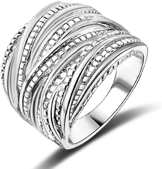 2 Tone Intertwined Crossover Statement Ring Fashion Chunky Band Rings for Women Black Gold Silver Rose Gold Plated Wide Index Finger Rings Costume Jewelry